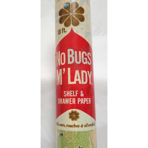 Vintage No Bugs M'Lady Shelf Drawer Paper Pest Control 18 Inch x 18 Ft Roll NOS - Picture 2 of 6